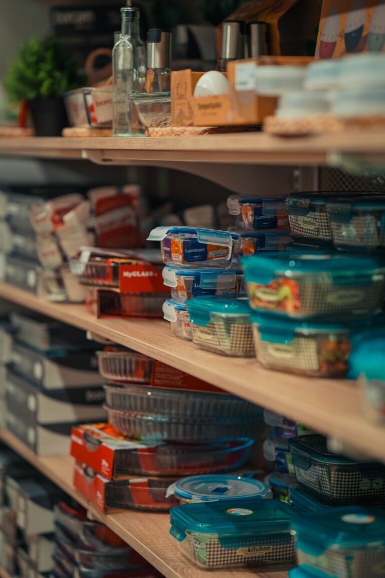 Organized pantry shelves by kitchen zone