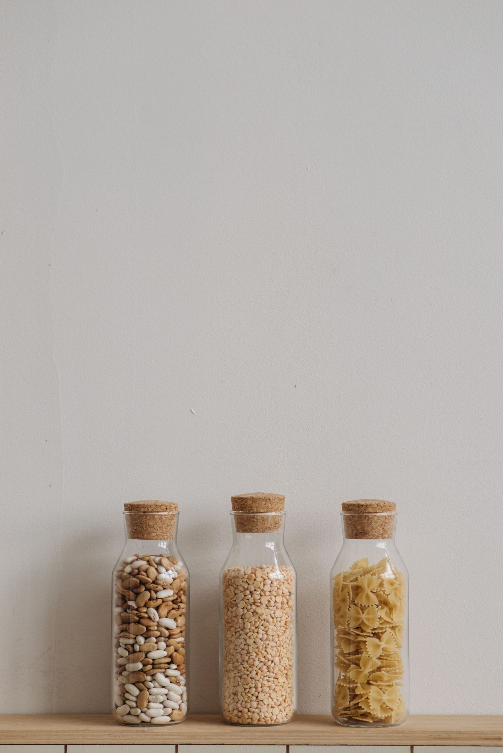 Neatly grouped food storage jars
