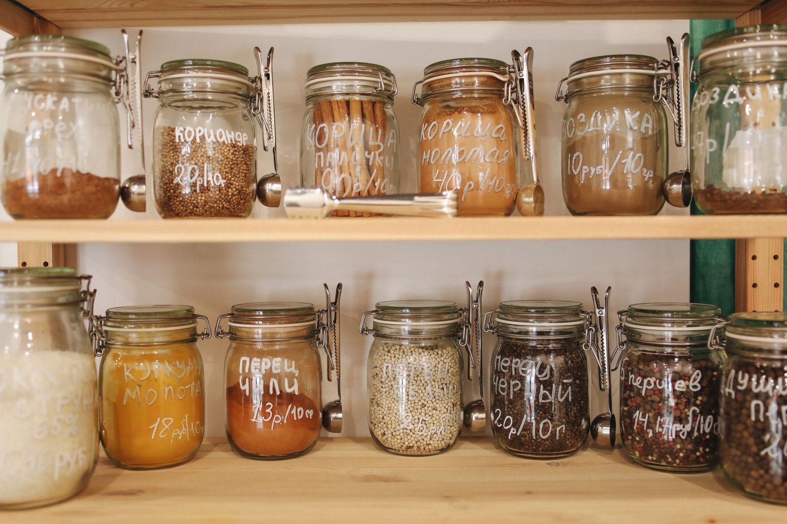 Glass storage jars on reachable shelves