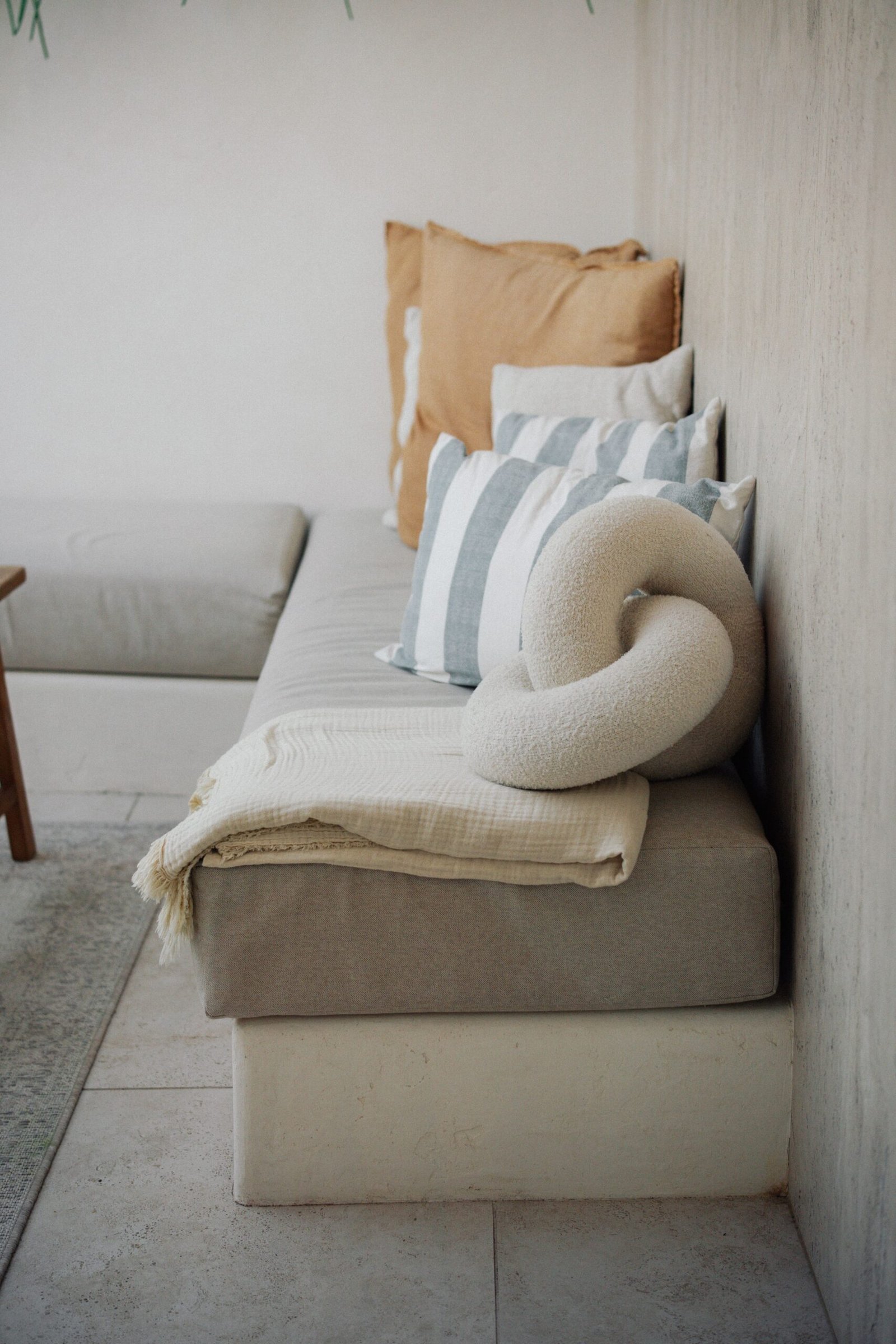 Textured throw on comfortable sofa